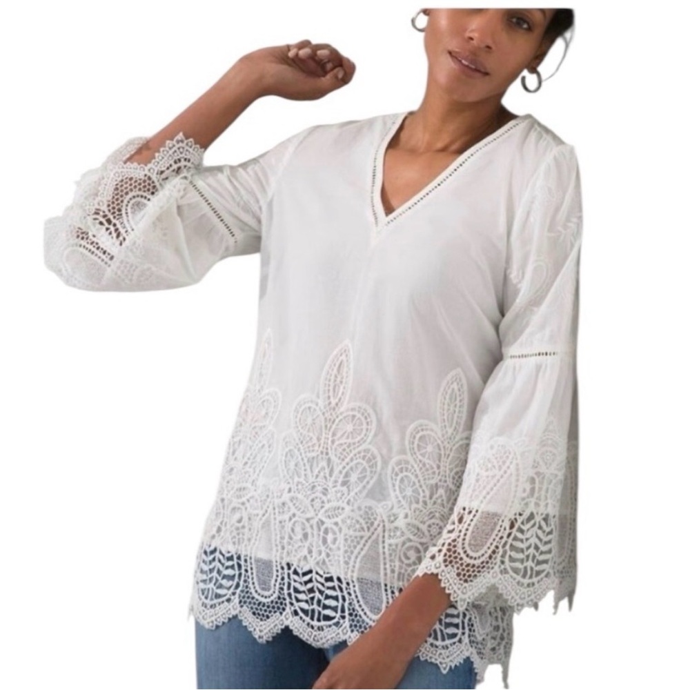 CHICO'S
Embroidered Lace Cutout v neck top
